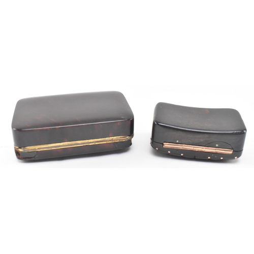 191 - Two 19th century Victorian tortoiseshell plaque and hinged lid snuff boxes. The lot comprising a rec... 