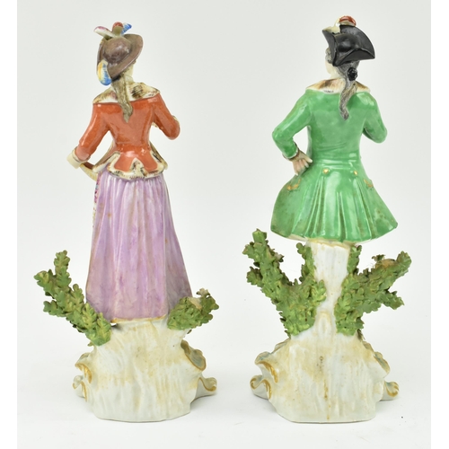 193 - A pair of 19th century Samson bocage figurines in a Chelsea style. The lot comprising a huntsman lea... 