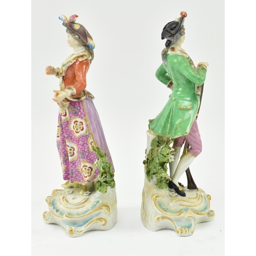 193 - A pair of 19th century Samson bocage figurines in a Chelsea style. The lot comprising a huntsman lea... 