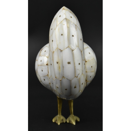 21 - A 19th century Anglo-Colonial mother of pearl and brass figurine of a bird. The parrot bird featurin... 