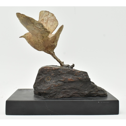 28 - Bob Quinn (b1948) - A 20th century signed lost wax bronze sculpture of wren bird in flying position.... 