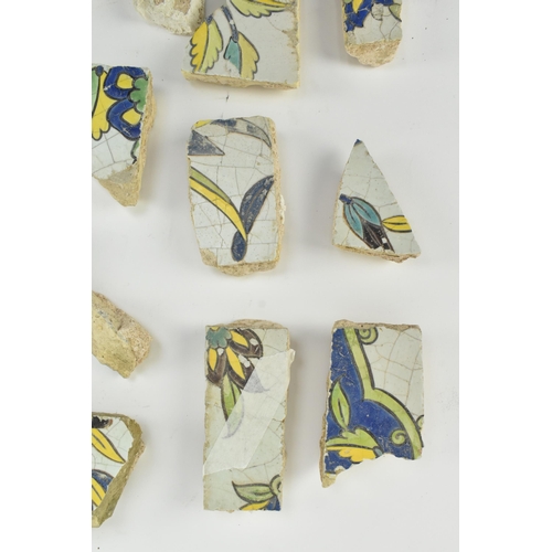 3 - A collection of 17th century Iranian Safavid Persian fragments from tiles. The tile fragments hand p... 