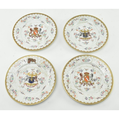 52 - A set of four 19th century French Edme Samson armorial porcelain plates. Each plate with hand painte... 