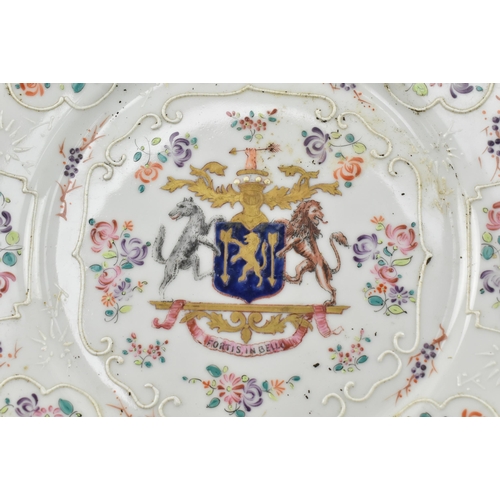 52 - A set of four 19th century French Edme Samson armorial porcelain plates. Each plate with hand painte... 