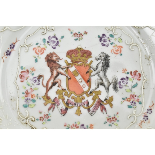 52 - A set of four 19th century French Edme Samson armorial porcelain plates. Each plate with hand painte... 