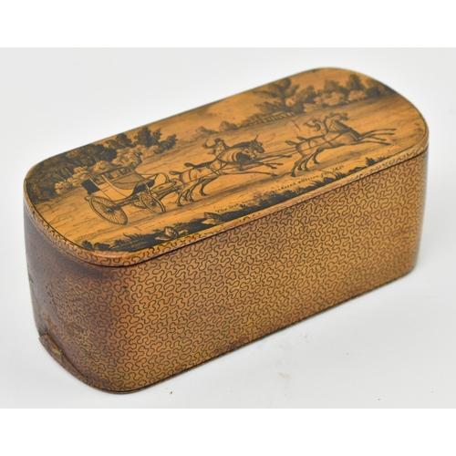 56 - An early 19th century Scottish mauchline ware micromosaic snuff box. The snuff with engraving to lid... 