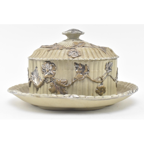 61 - Villeroy & Boch, Mettlach. A continental German 19th century silvered painted stoneware lidded b... 