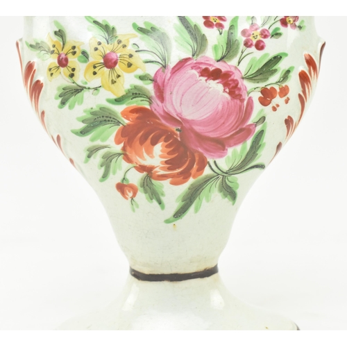 67 - A Victorian 19th century hand painted ceramic pearlware tulip vase. The vase having three shaped mou... 