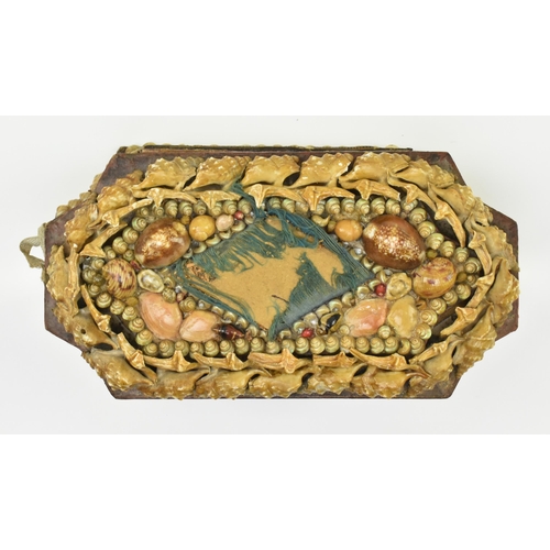 90 - A late 19th to early 20th century High Victorian seashell covered box. The sailor's token box featur... 