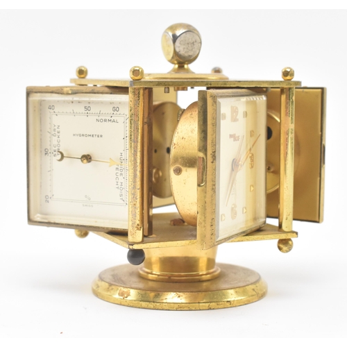 98 - IMHOF, Swiss - a continental 20th century gilt brass weather station desk compendium. The clock havi... 