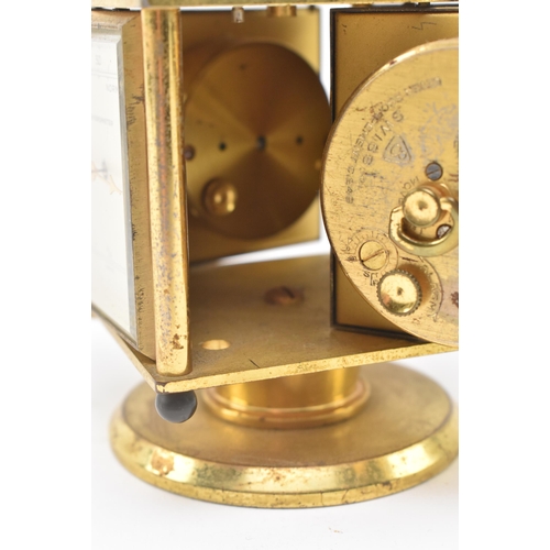 98 - IMHOF, Swiss - a continental 20th century gilt brass weather station desk compendium. The clock havi... 