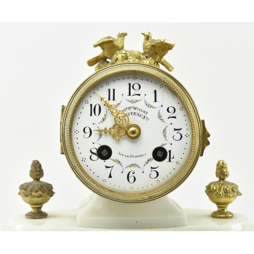 51 - Mougin - an early 20th century French two train white marble and gilt brass eight day movement porti... 