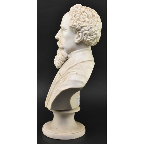 168 - A Victorian late 19th century Parian Ware bust of Charles Dickens. Depicted with beard and jacket. R... 