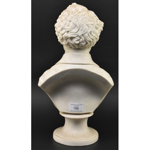 168 - A Victorian late 19th century Parian Ware bust of Charles Dickens. Depicted with beard and jacket. R... 