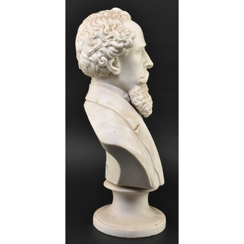 168 - A Victorian late 19th century Parian Ware bust of Charles Dickens. Depicted with beard and jacket. R... 