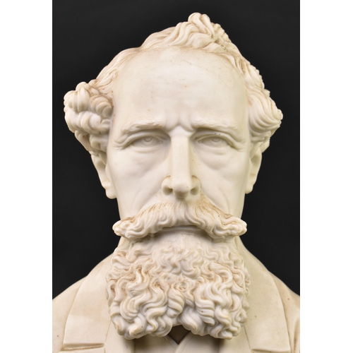 168 - A Victorian late 19th century Parian Ware bust of Charles Dickens. Depicted with beard and jacket. R... 