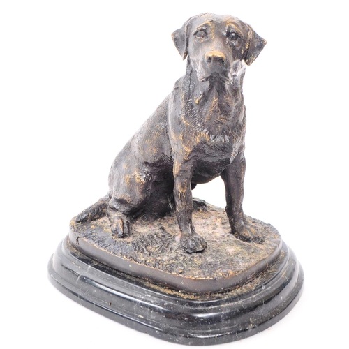 194 - A Victorian 19th century lost wax bronze dog sculpture of labrador dog. Mounted on black stepped mar... 