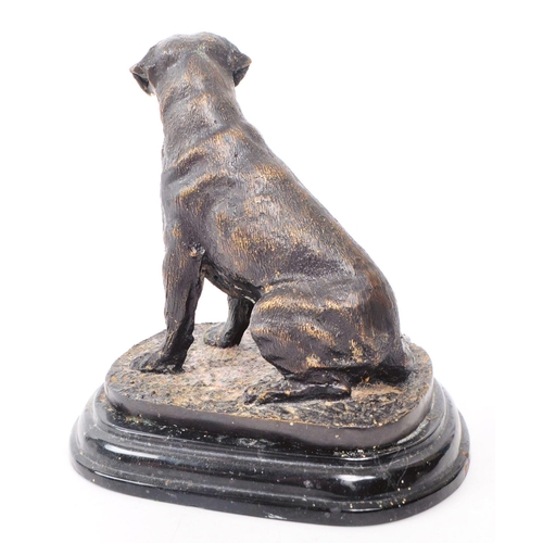 194 - A Victorian 19th century lost wax bronze dog sculpture of labrador dog. Mounted on black stepped mar... 