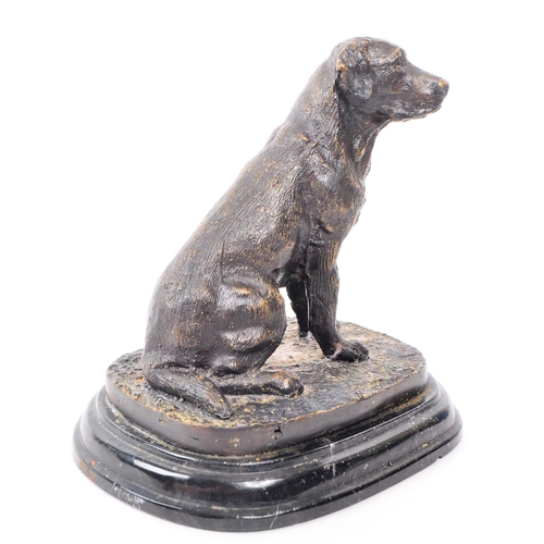 194 - A Victorian 19th century lost wax bronze dog sculpture of labrador dog. Mounted on black stepped mar... 