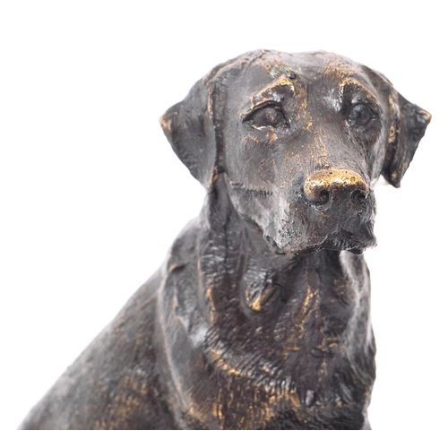 194 - A Victorian 19th century lost wax bronze dog sculpture of labrador dog. Mounted on black stepped mar... 