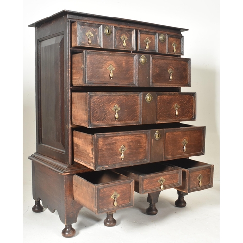 263 - A late 17th century oak chest of drawers on stand / tallboy. The chest having a rectangular flared t... 