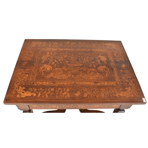 270 - A Dutch 18th century marquetry & rosewood inlaid library writing table desk. The table having a ... 