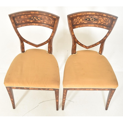 271 - A set of six Dutch late 18th century walnut & satinwood marquetry inlaid crest back dining chair... 