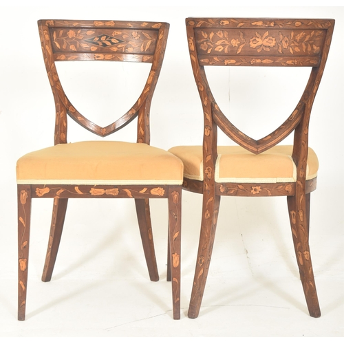 271 - A set of six Dutch late 18th century walnut & satinwood marquetry inlaid crest back dining chair... 