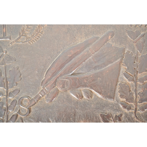 272 - An early 20th century 1909 carved oak pub sign / carved panel. The sign carved in relief by J. Vick ... 