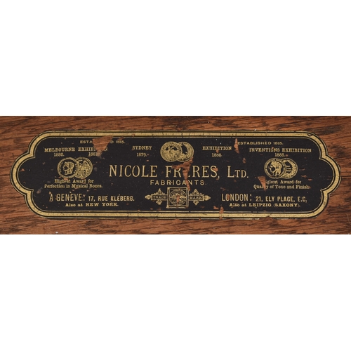 280 - Nicole Freres - A 19th century Swiss carved oak Polyphon disc music box. The box having a metal plaq... 