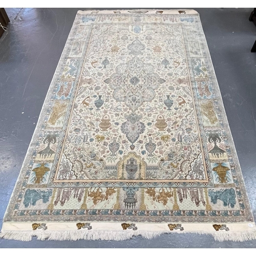 284 - A Persian Tabriz Zir Khaki hand woven wool & silk 60 raj floor carpet rug. The carpet having a c... 