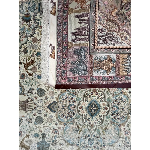 284 - A Persian Tabriz Zir Khaki hand woven wool & silk 60 raj floor carpet rug. The carpet having a c... 