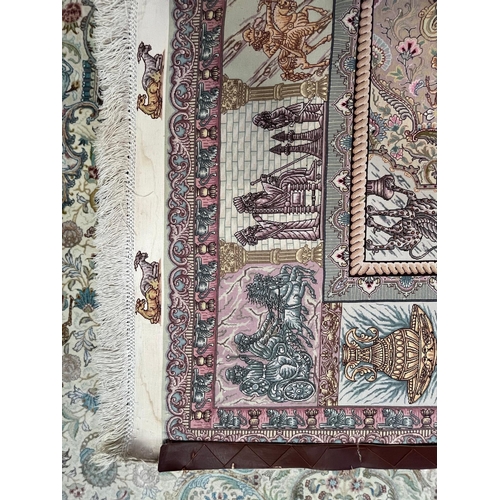 284 - A Persian Tabriz Zir Khaki hand woven wool & silk 60 raj floor carpet rug. The carpet having a c... 