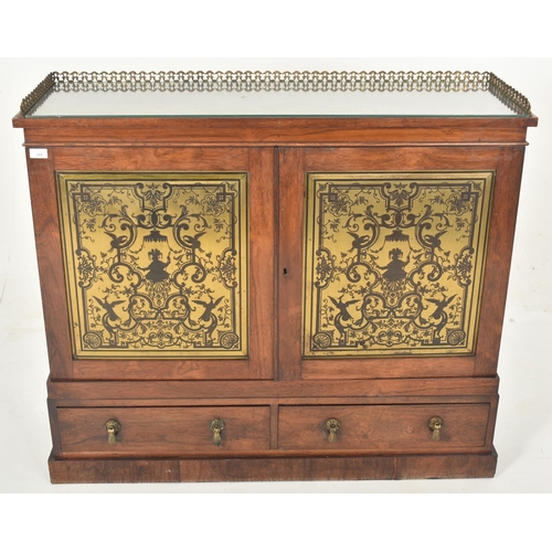 285 - A Regency early 19th century rosewood and brass inlaid front pier bookcase cabinet. The credenza hav... 