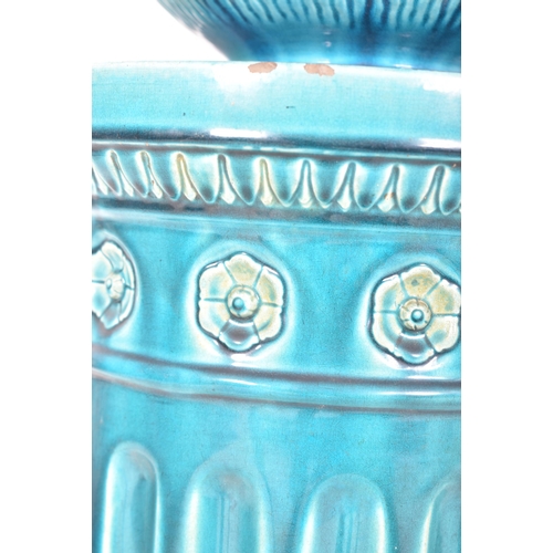 294 - Burmantofts Faience & Bretby, England - a 19th century green-blue glazed ceramic floor planter j... 