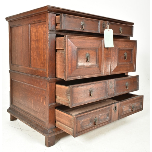 295 - A 17th century Commonwealth block fronted oak chest of drawers. The chest having a rectangular flare... 