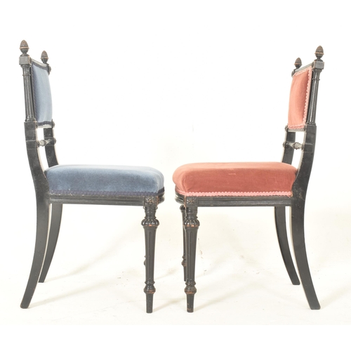 312 - A pair of Aesthetic Movement 19th century ebonised wood & velvet upholstered Gillows parlour cha... 