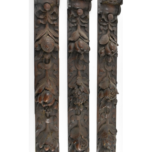 313 - A set of three believed Dutch Continental early 20th century hand carved oak wood embellishment pane... 