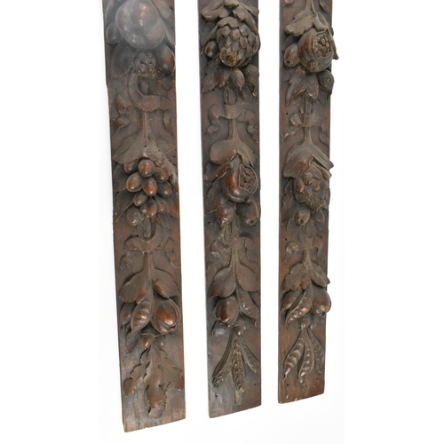 313 - A set of three believed Dutch Continental early 20th century hand carved oak wood embellishment pane... 