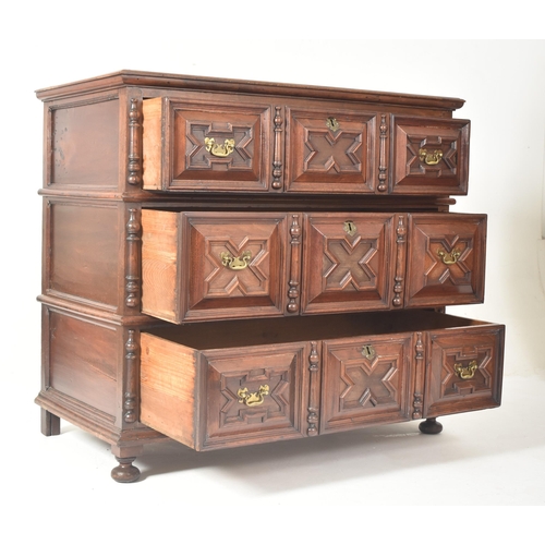 315 - A 17th century Jacobean commonwealth block fronted oak chest of drawers. The chest having a bank of ... 