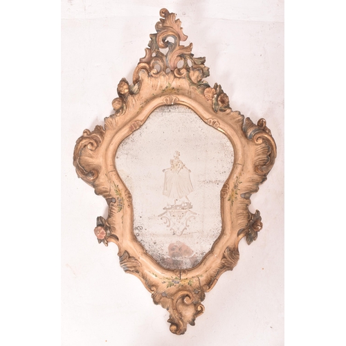 325 - A pair of Venetian Italian 19th century acid etched Ladies & Gentleman's wall hanging mirrors. E... 