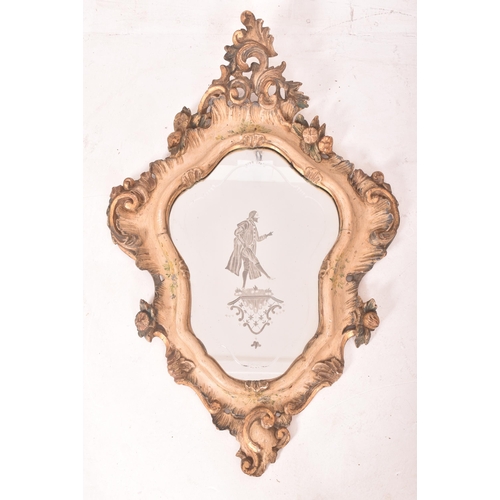 325 - A pair of Venetian Italian 19th century acid etched Ladies & Gentleman's wall hanging mirrors. E... 