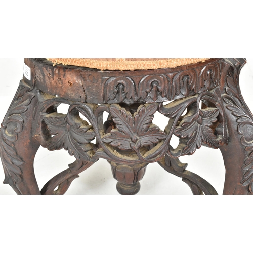 333 - An Anglo-Colonial Burmese 19th century carved hardwood & upholstered revolving piano stool seat.... 