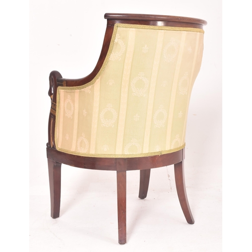 335 - A French Empire early 20th century, circa 1900s mahogany & gilt painted swan neck library armcha... 