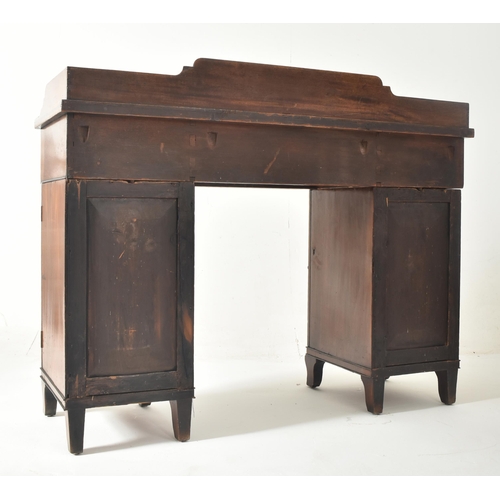 342 - A George III early 19th century mahogany breakfront pedestal writing desk table. The desk having a s... 