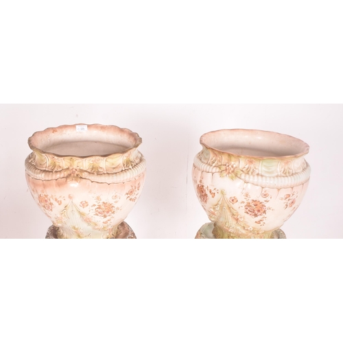 345 - A pair of large Staffordshire inspired Victorian late 19th century hand painted and transfer printed... 