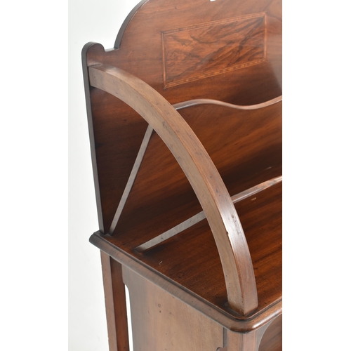 349 - An Edwardian mahogany inlaid pedestal Canterbury book / music stand rack. The stand having a shaped ... 