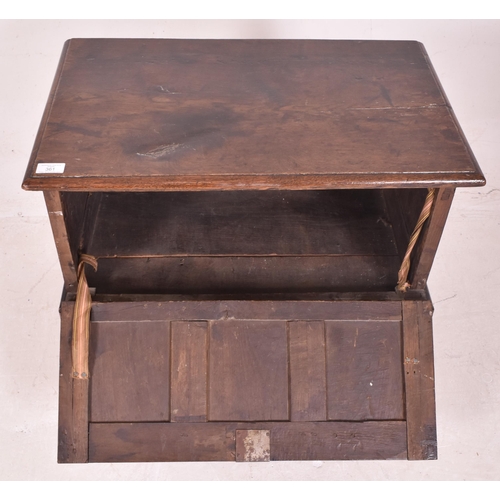 361 - A 17th century Welsh oak coffer / mule chest. The coffer having a rectangular chamfered edge top ove... 