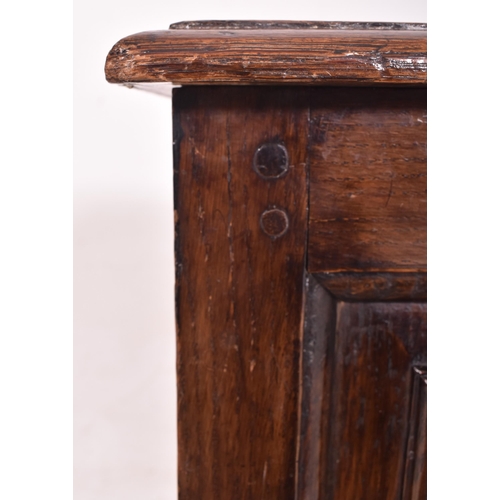 361 - A 17th century Welsh oak coffer / mule chest. The coffer having a rectangular chamfered edge top ove... 