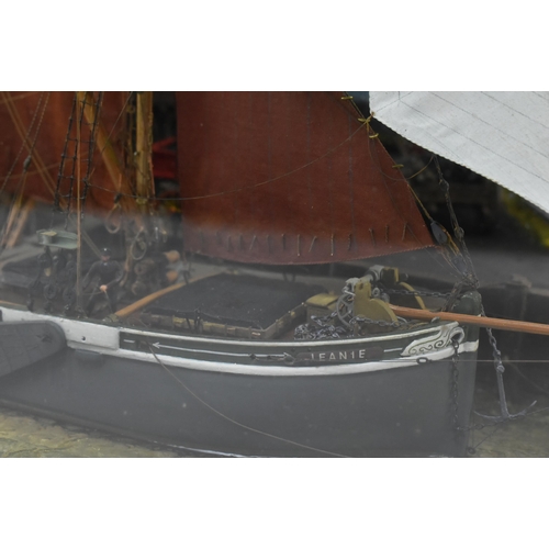 364 - A 20th century hand-built model boat diorama in mahogany & glass case. The diorama depicting a s... 